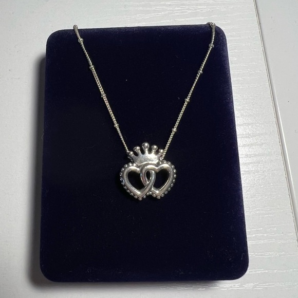 Pandora Jewelry - Pandora sterling silver crowned interlocking heart necklace, adjustable chain